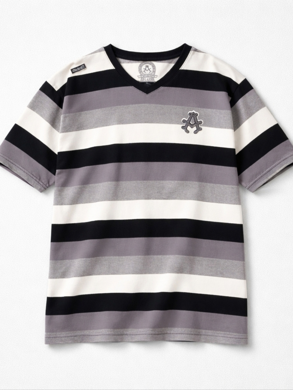 Akademiks Black, Gray, and White Striped Tee Men's Size 2XL